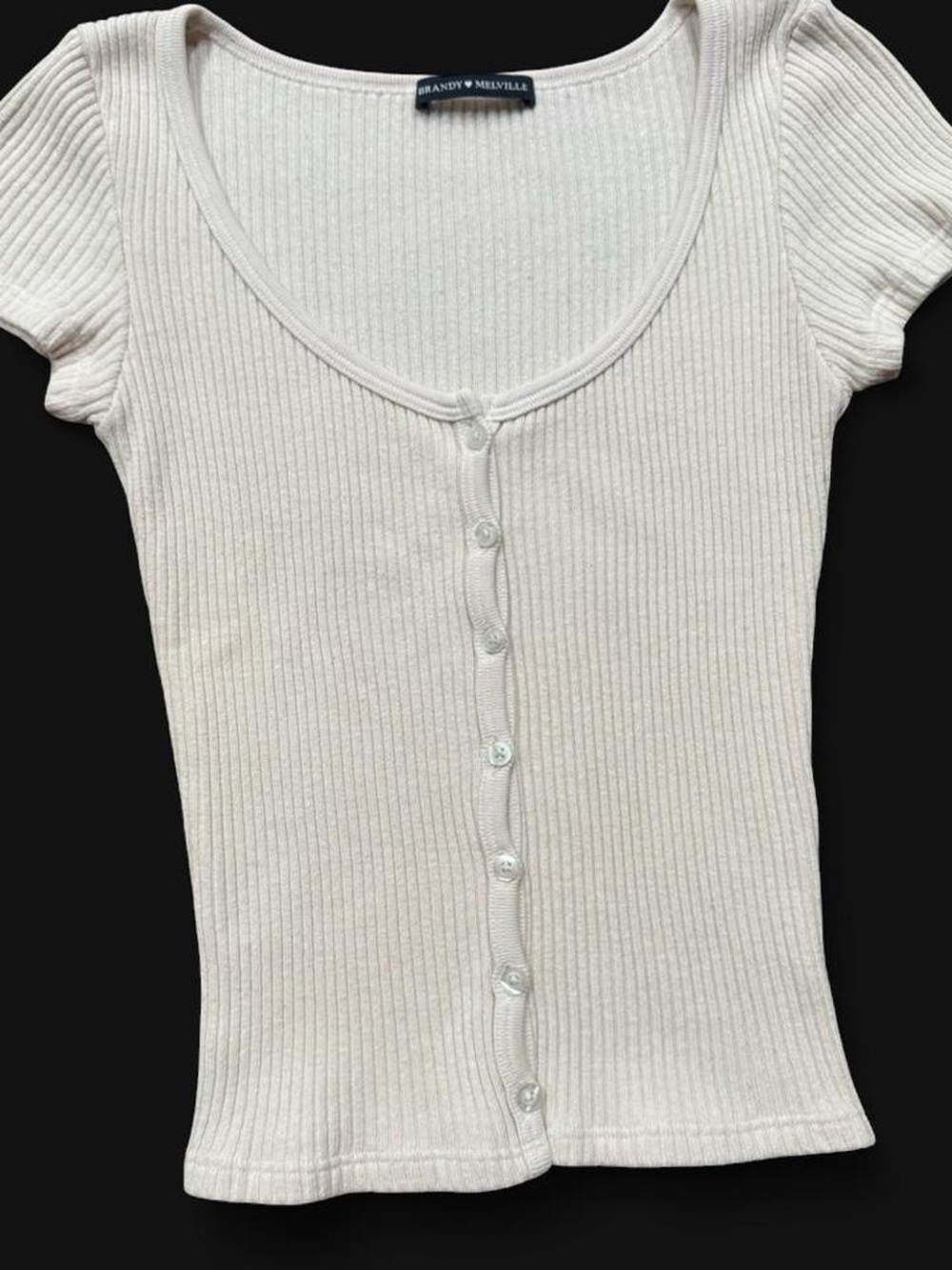 Brandy Melville Cream Ribbed Button-Front Scoop Top